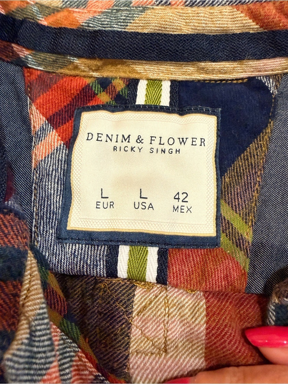 Denim & Flower Ricky Singh Plaid Flannel Shirt Large 100% Cotton Fall - Picture 7 of 10
